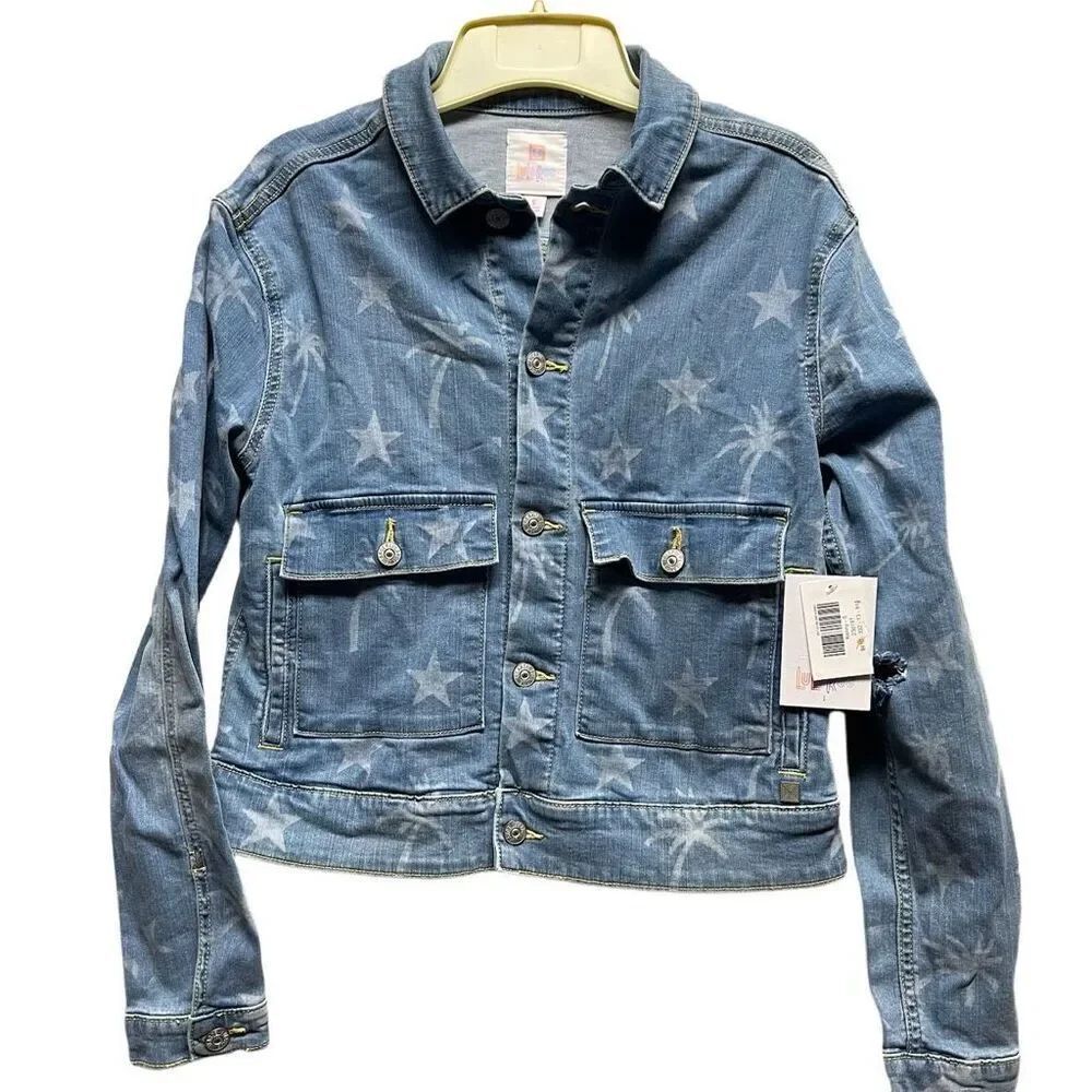 NWT size S LuLaRoe stars and palm trees denim jacket.